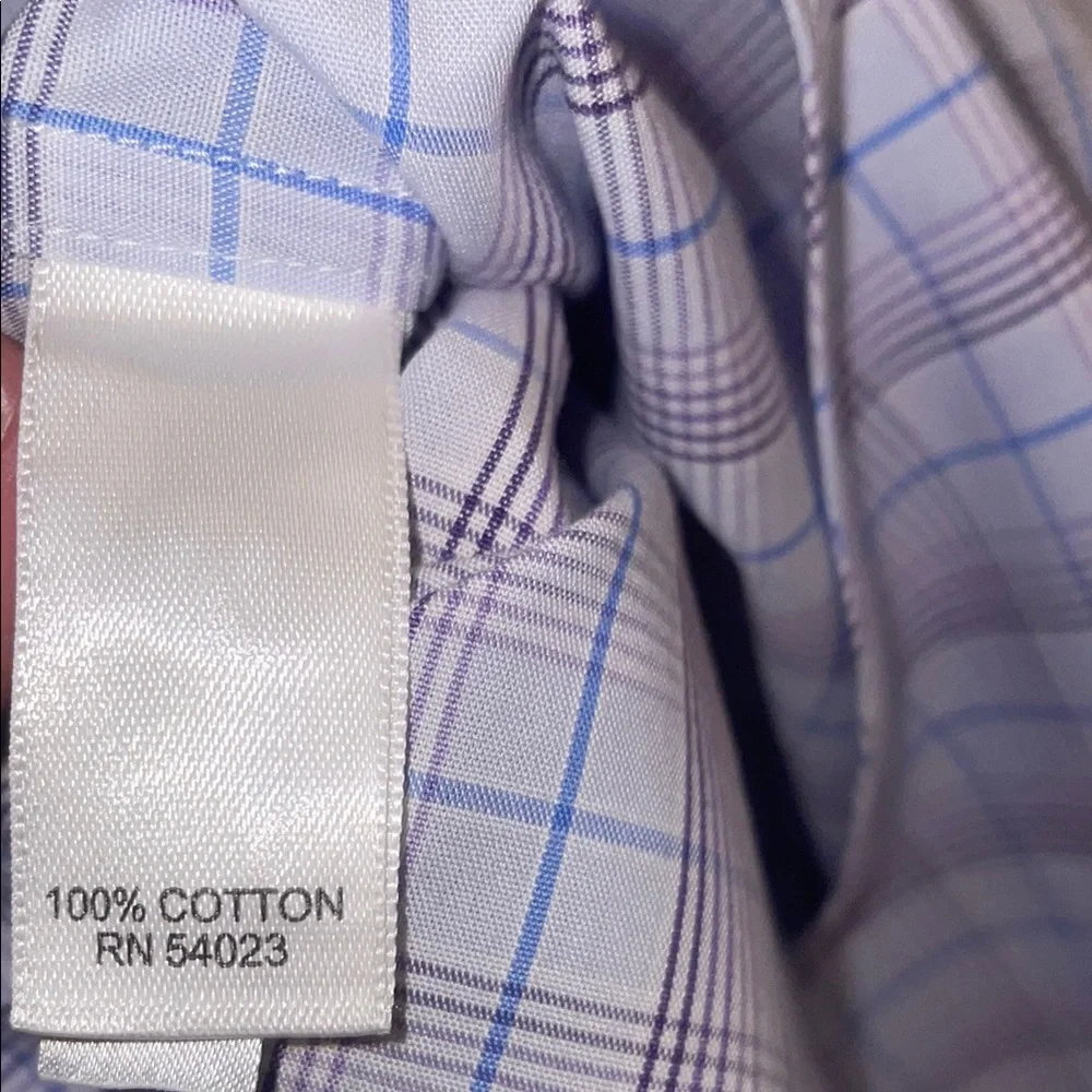 Men's Purple Plaid Shirt slim fit career shirt size small 100% cotton spring